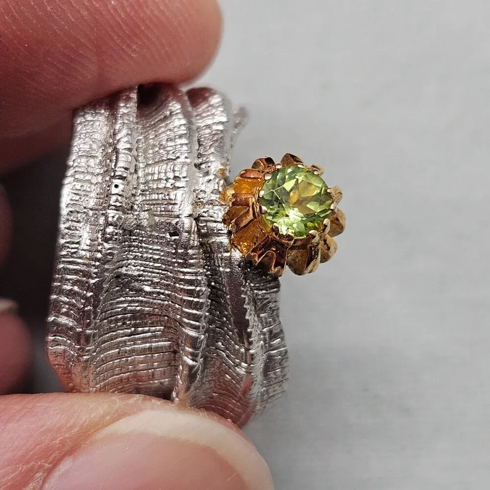 German Kabirski 925 Silver Blessing Peridot Ring sz 7.5 Gold Plated Rhodium